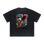 Vintage Frayed American Skull Pattern Tee