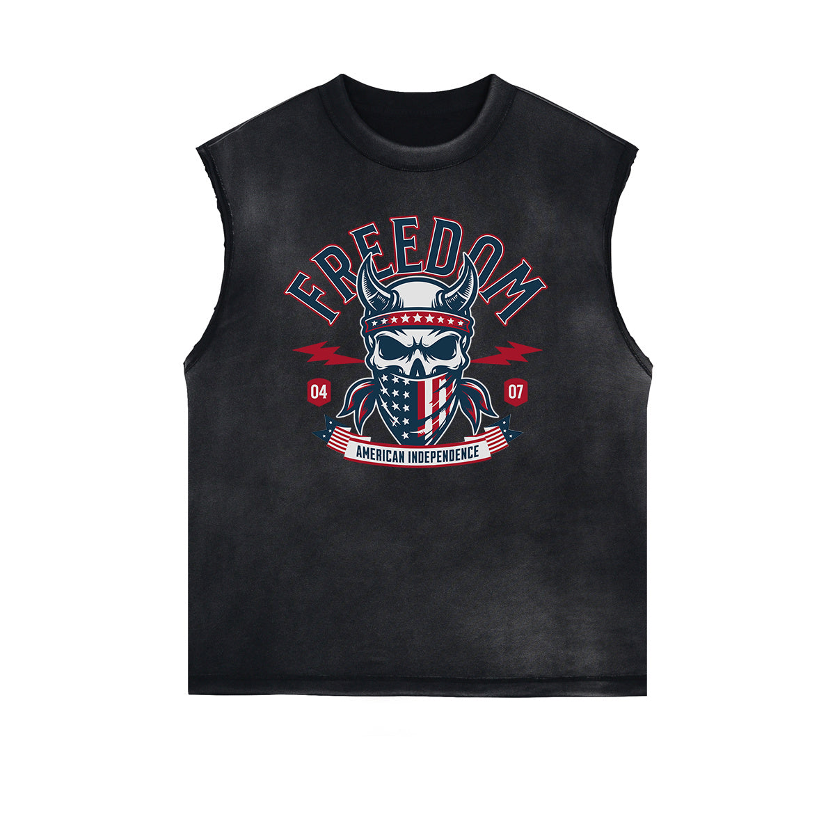 Frayed Edge American Skull Graphic Tank Top