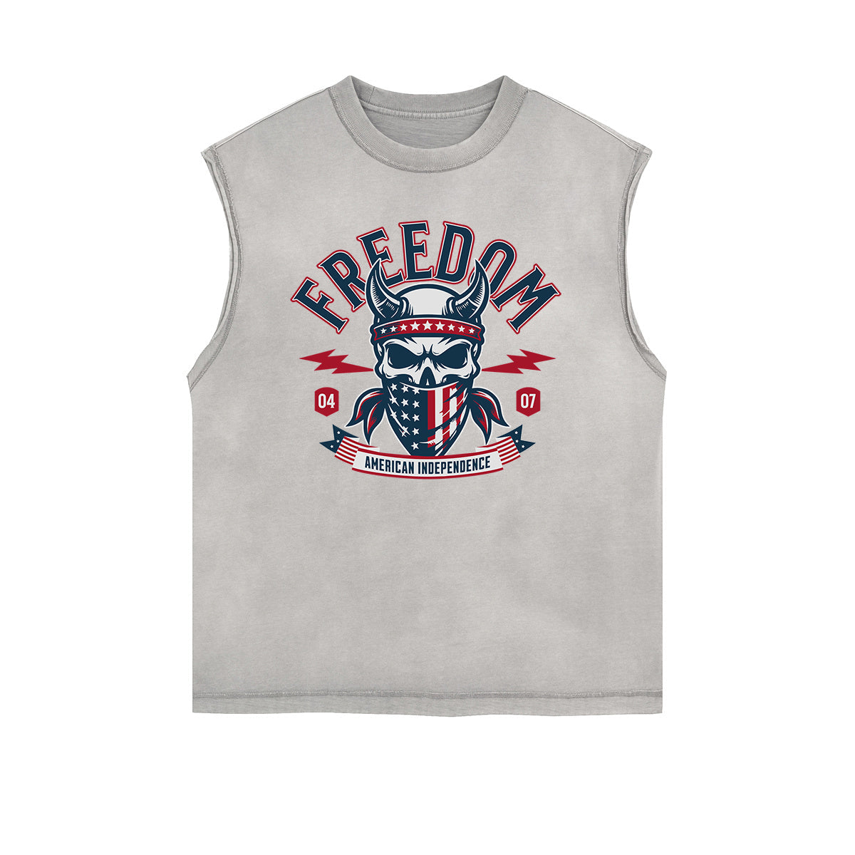 Distressed Sleeveless American Skull Pattern Tee