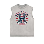 Distressed Sleeveless American Skull Pattern Tee