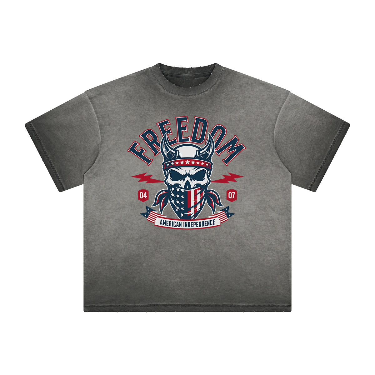 Thick Faded American Skull Graphic T Shirt