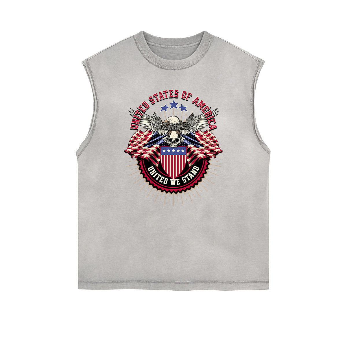 Distressed Sleeveless American Skull Pattern Tee