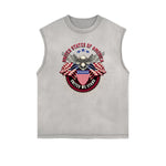 Distressed Sleeveless American Skull Pattern Tee