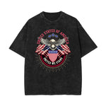 Stone Wash American Skull Pattern T Shirt