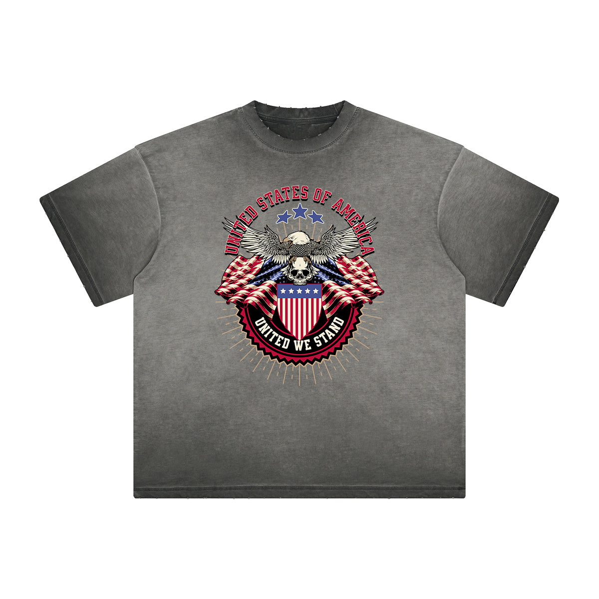 Thick Faded American Skull Graphic T Shirt