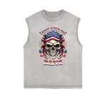Distressed Sleeveless American Skull Pattern Tee