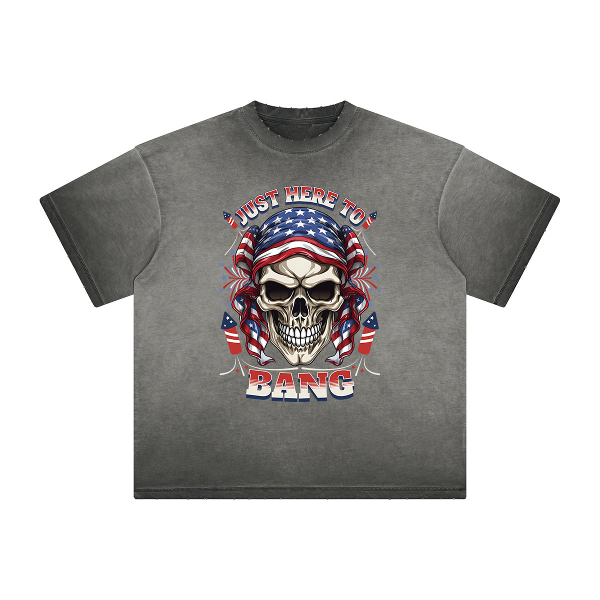 Thick Faded American Skull Graphic T Shirt
