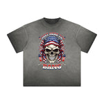 Thick Faded American Skull Graphic T Shirt