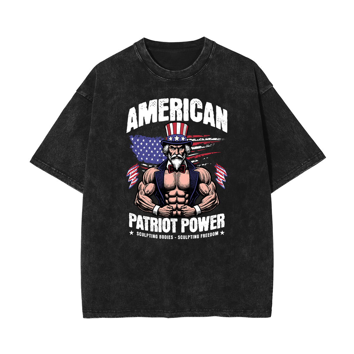 Stone Wash American Skull Pattern T Shirt