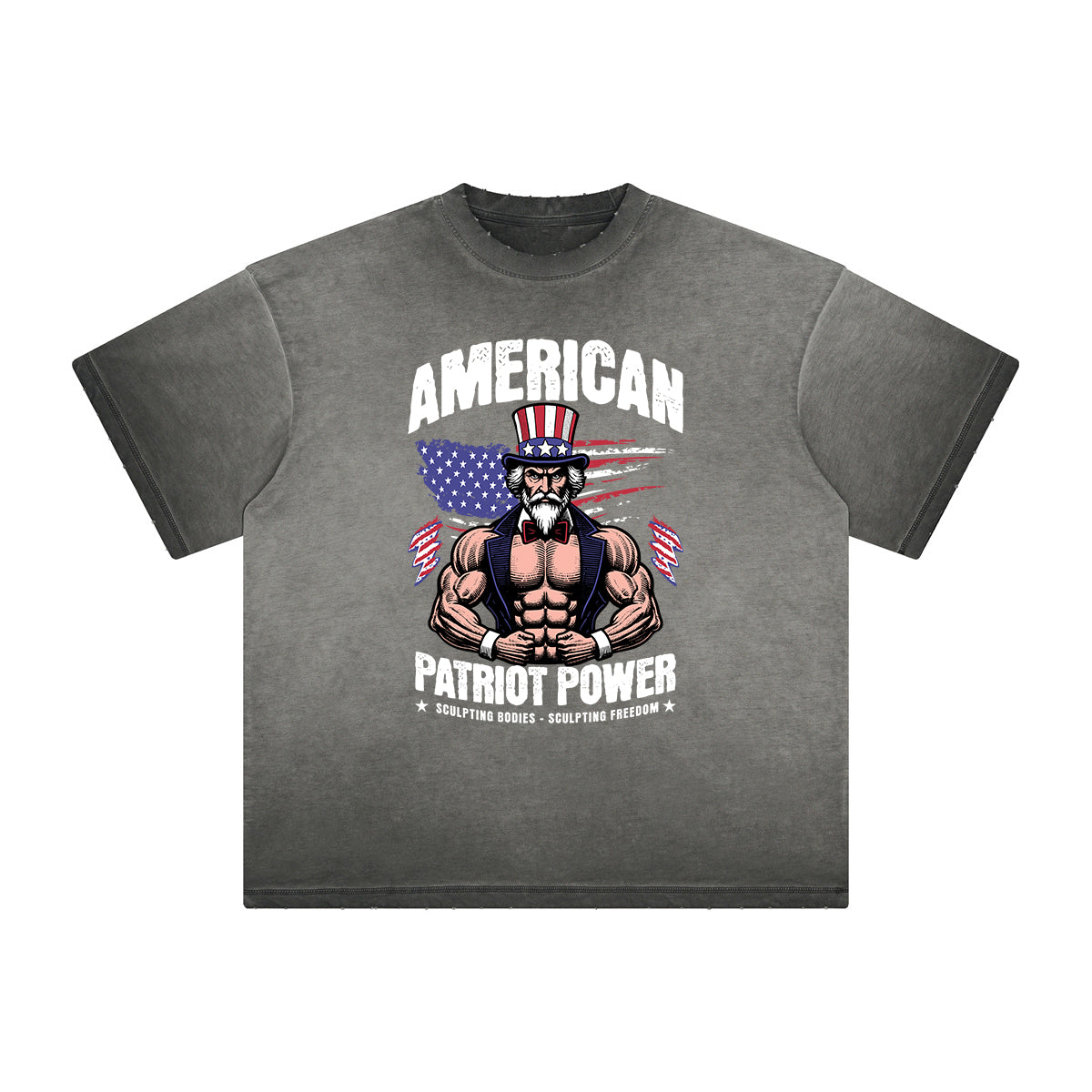 Thick Faded American Skull Graphic T Shirt