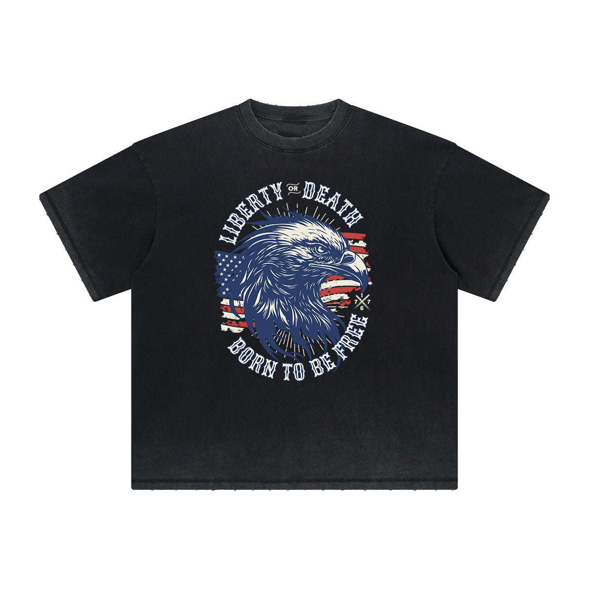 Vintage Frayed American Skull Pattern Tee