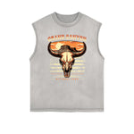 Distressed Sleeveless American Skull Pattern Tee