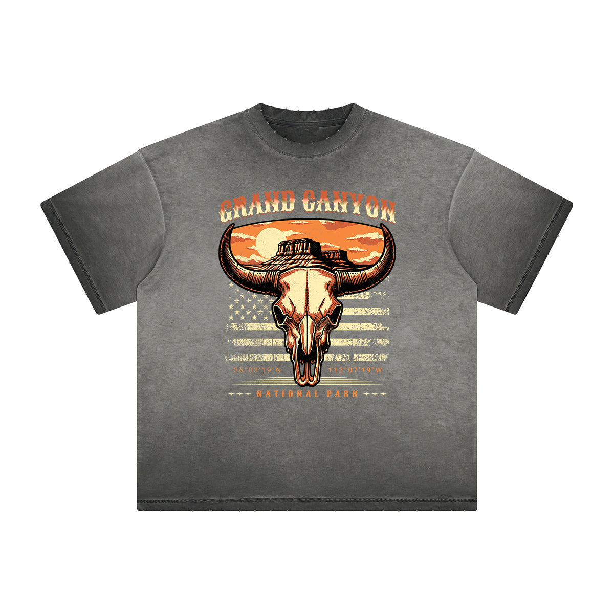 Thick Faded American Skull Graphic T Shirt