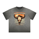 Thick Faded American Skull Graphic T Shirt