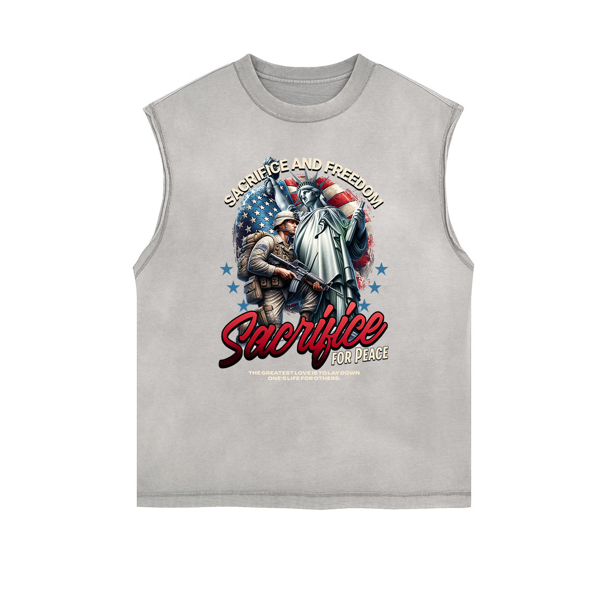 Distressed Sleeveless American Skull Pattern Tee