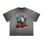 Thick Faded American Skull Graphic T Shirt