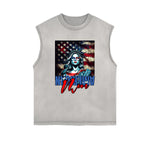 Distressed Sleeveless American Skull Pattern Tee