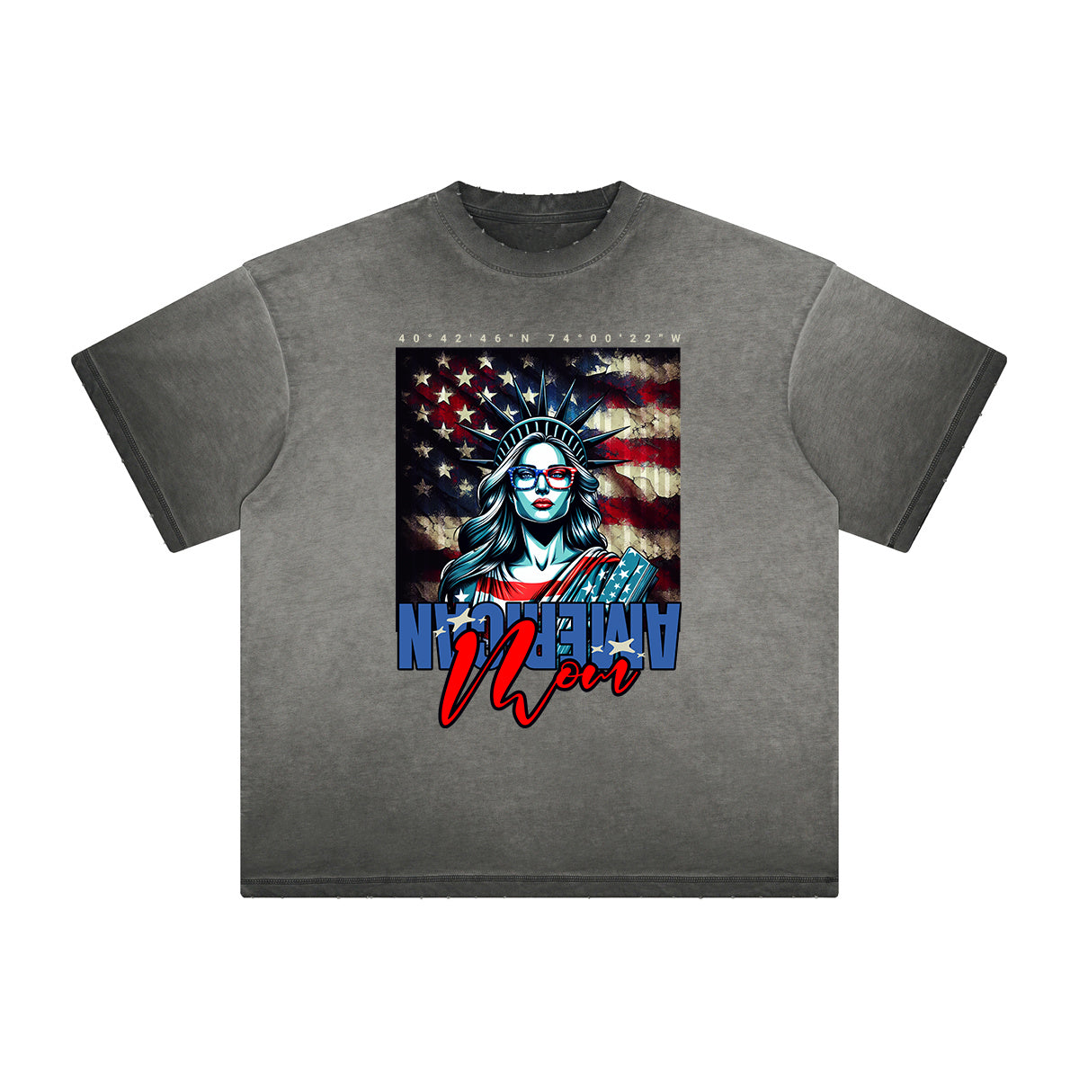 Thick Faded American Skull Graphic T Shirt