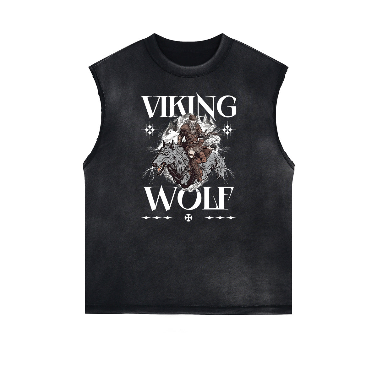 Distressed Sleeveless Wolf Pattern Tee