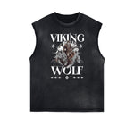 Distressed Sleeveless Wolf Pattern Tee