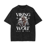 Stone Wash Wolf Pattern T Shirt