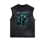 Distressed Sleeveless Wolf Pattern Tee