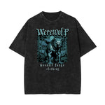 Stone Wash Wolf Pattern T Shirt