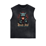 Distressed Sleeveless Wolf Pattern Tee