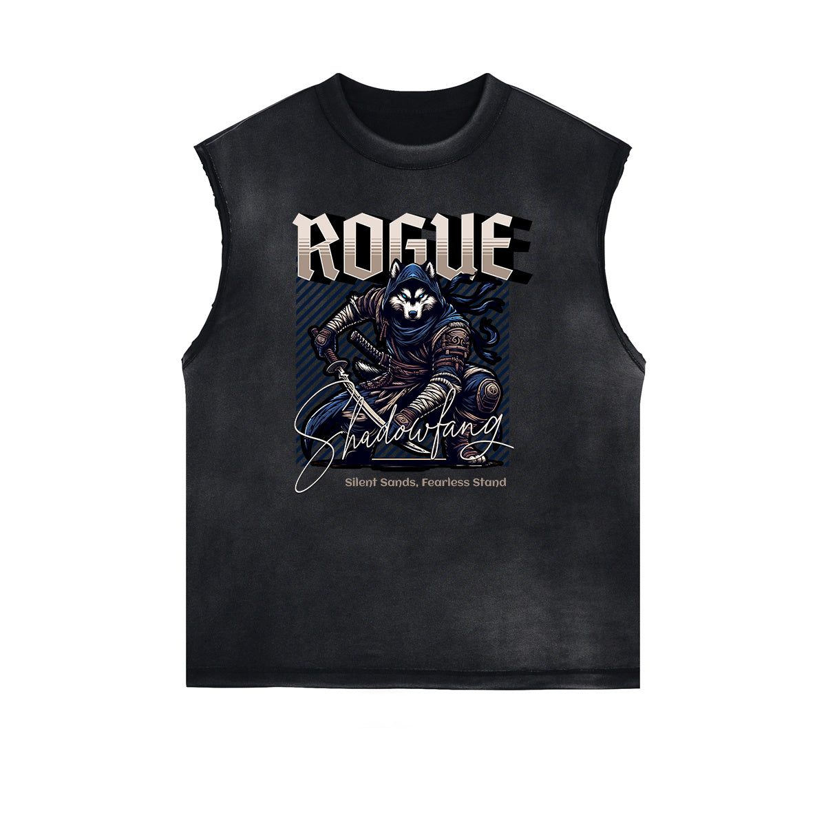 Distressed Sleeveless Wolf Pattern Tee