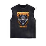 Distressed Sleeveless Wolf Pattern Tee