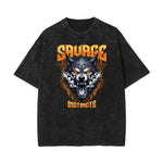 Stone Wash Wolf Pattern T Shirt