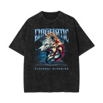 Stone Wash Wolf Pattern T Shirt