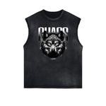 Distressed Sleeveless Wolf Pattern Tee