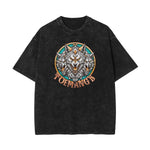 Stone Wash Wolf Pattern T Shirt