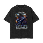 Stone Wash Wolf Pattern T Shirt