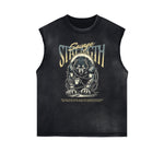 Distressed Sleeveless Wolf Pattern Tee