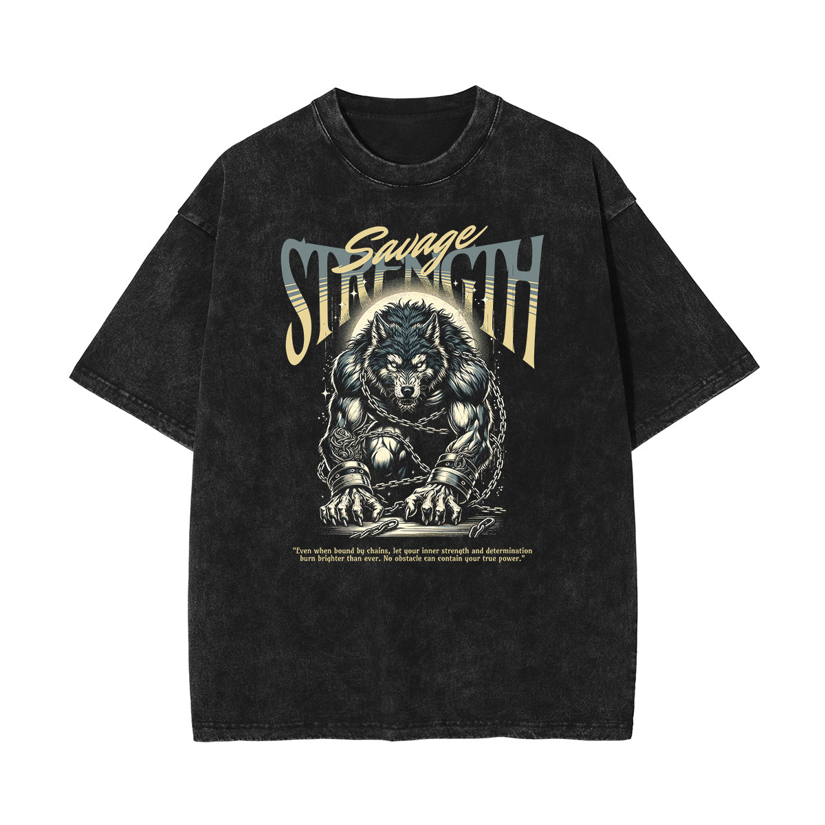 Stone Wash Wolf Pattern T Shirt