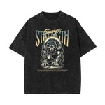 Stone Wash Wolf Pattern T Shirt