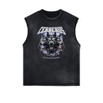 Distressed Sleeveless Wolf Pattern Tee