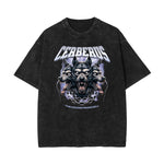 Stone Wash Wolf Pattern T Shirt