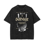 Stone Wash Wolf Pattern T Shirt