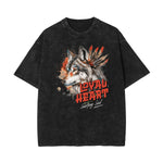 Stone Wash Wolf Pattern T Shirt