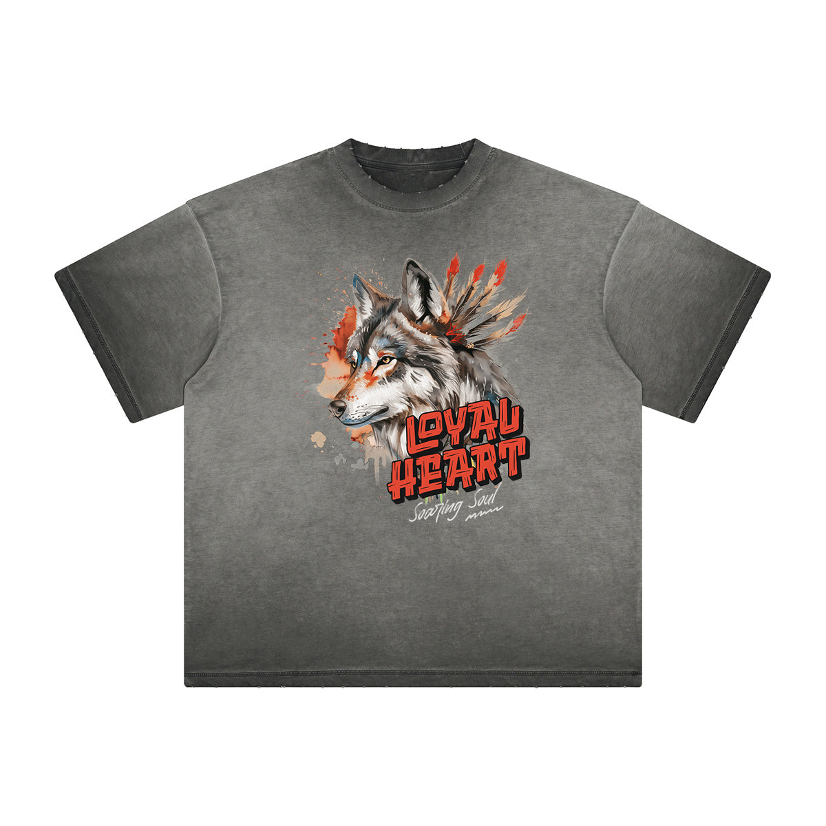 Heavy Fade Wolf Graphic T Shirt