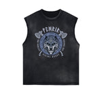 Distressed Sleeveless Wolf Pattern Tee