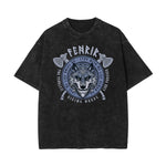 Stone Wash Wolf Pattern T Shirt