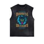 Distressed Sleeveless Wolf Pattern Tee