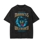 Stone Wash Wolf Pattern T Shirt