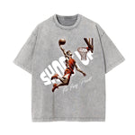Stone-Washed Sports Graphic Print T-Shirt