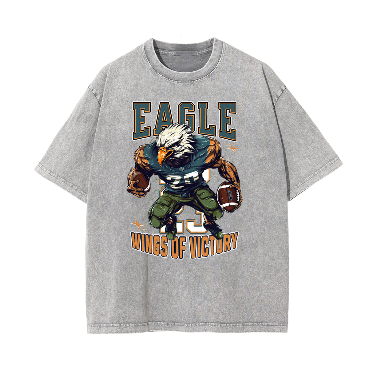 Stone-Washed Sports Graphic Print T-Shirt