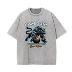 Stone-Washed Sports Graphic Print T-Shirt